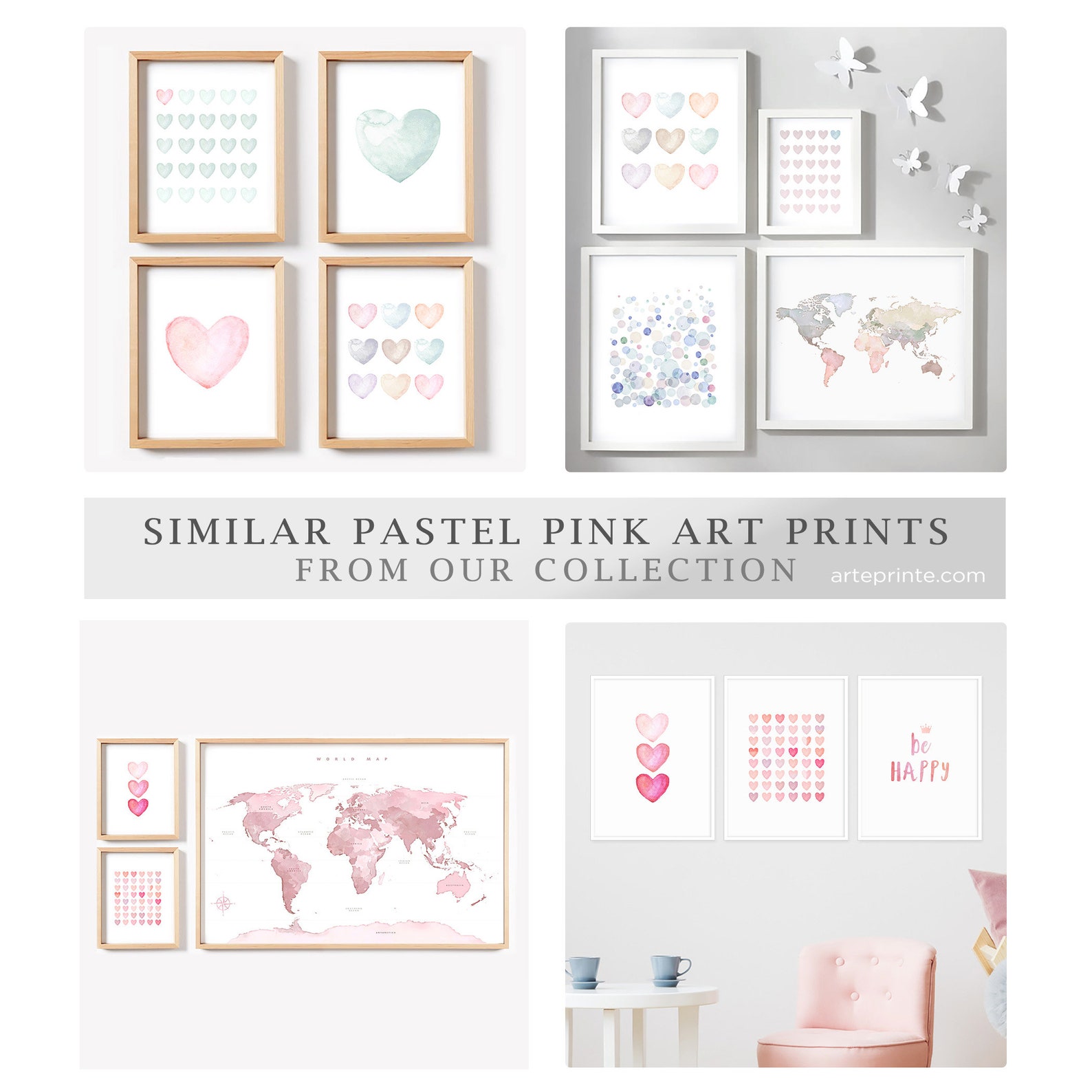 Pink Watercolor Painting Heart Wall Art Pink Heart Art Print Etsy