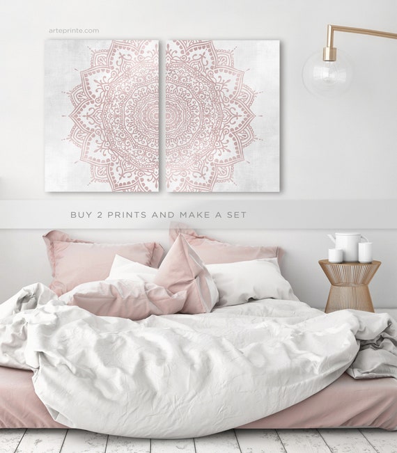 Teen Girl Room Decor, Mandala Wall Art, Set of 2 Prints, Blush Pink White  Boho Bedroom Living Room Decor, Canvas or Paper, Printed Shipped 