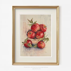 Stampa artistica da parete con mele rosse vintage - Decorazione da cucina con estetica vintage - Arte da sala da pranzo - Natura morta di frutta, stampa giclée / Aga Szafranska