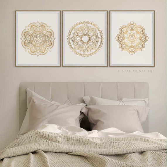 SUMGAR Mandala Wall Art Prints on Canvas Gold Boho Decorations for Bedroom 30x30cmx4 Pezzi 