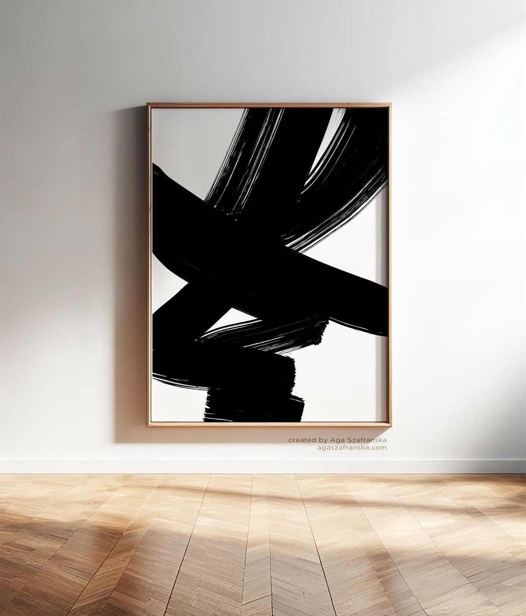 Black White Modern Abstract Brush Strokes Wall Art Print: Canvas or ...