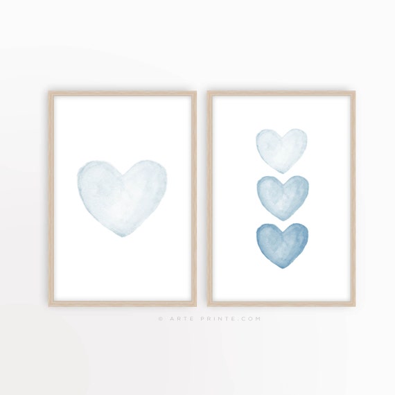 Blue Watercolor Painting Heart Wall Art Blue Heart Art Print Etsy