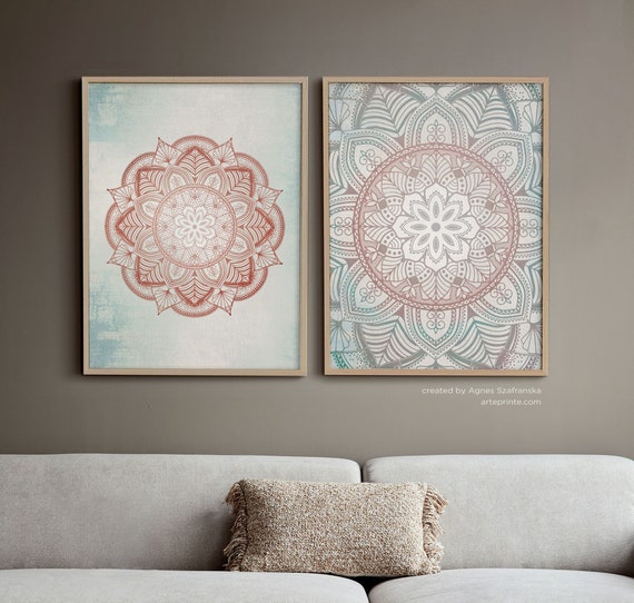 Teen Girl Room Decor, Mandala Wall Art, Set of 2 Prints, Blush Pink White  Boho Bedroom Living Room Decor, Canvas or Paper, Printed Shipped 