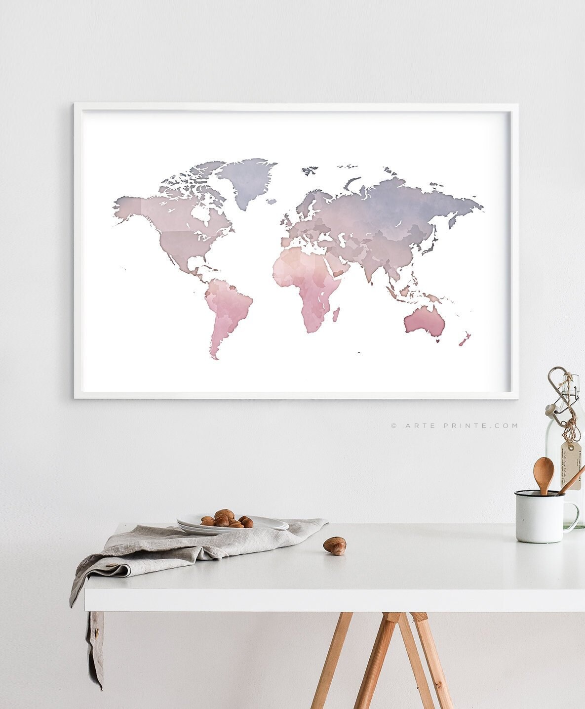 Baby Girl Nursery Decor World Map Wall Art Print Pink Violet Etsy