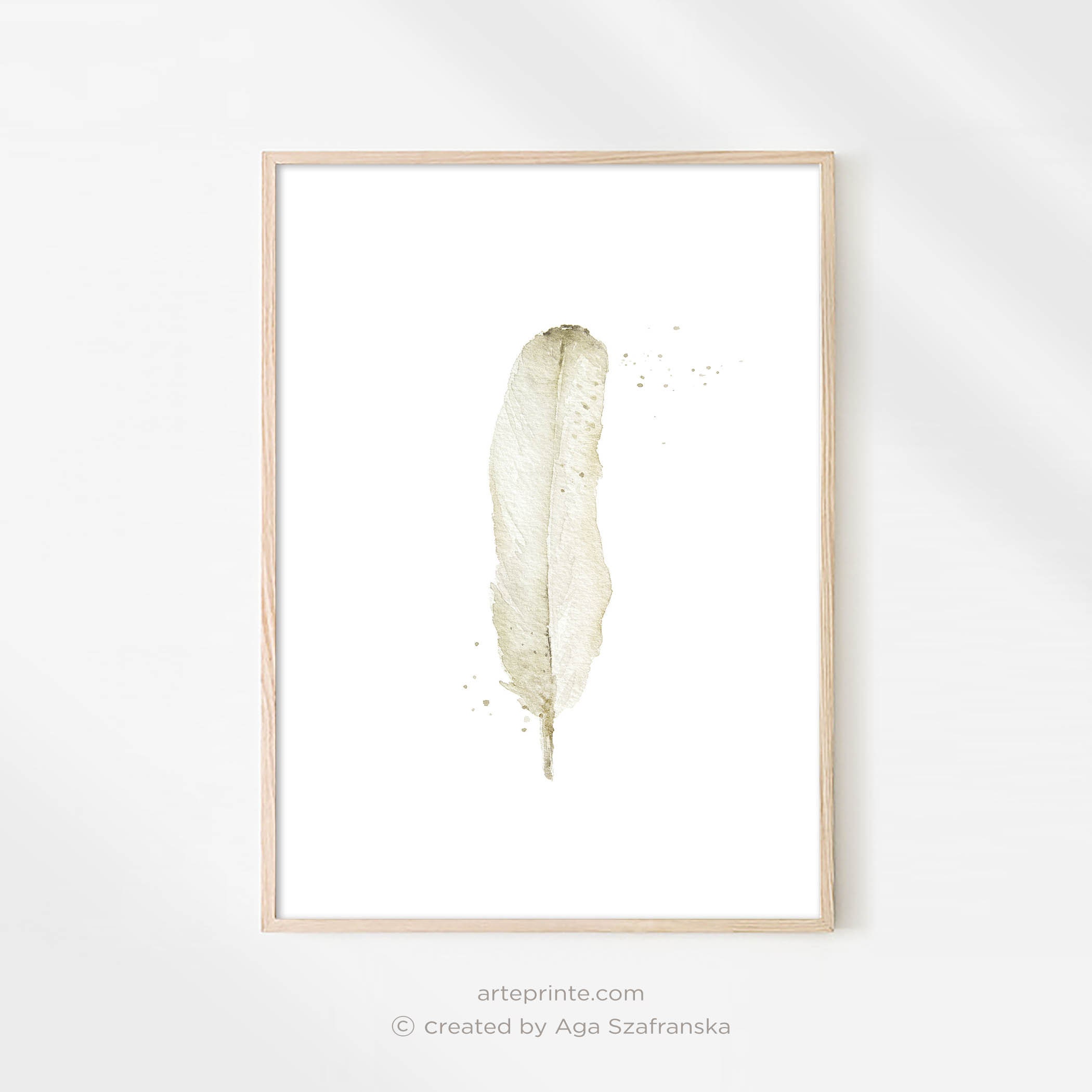 Vintage Feather Print Giclee Prints Home Decor Printed Poster Feather Poster Beige Sepia Gray Green Feather Wall Art Boho Wall Decor