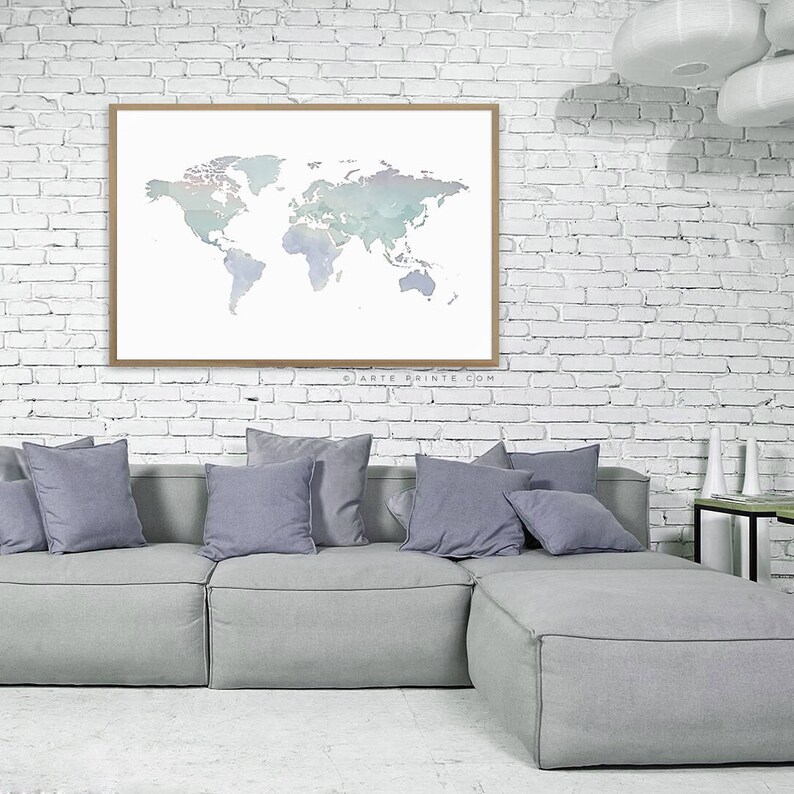 World Map Wall Art Wall Print Pastel Baby Nursery Wall Etsy