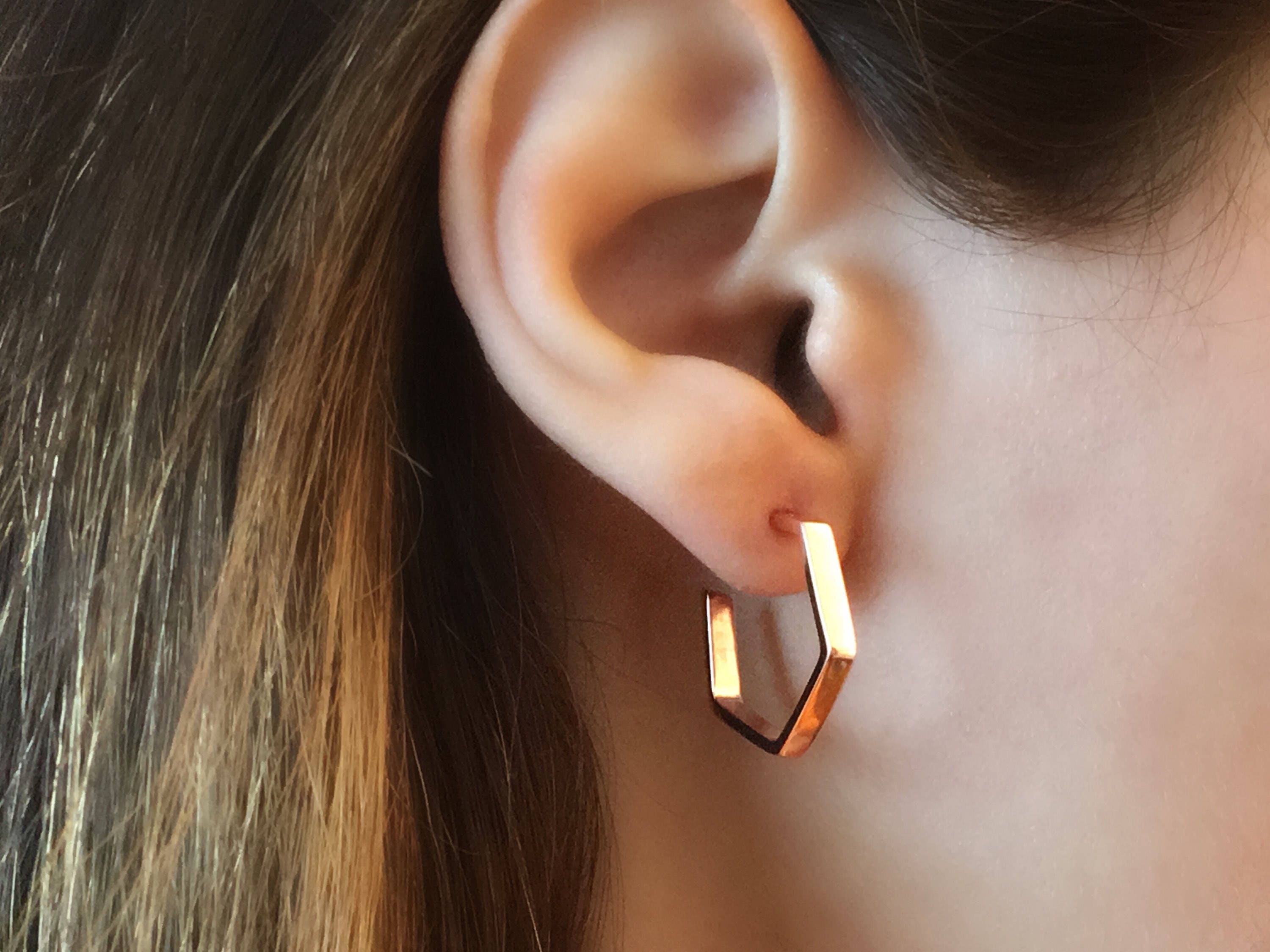 Hexagon Hoop Earrings. Rose Gold Hoop Earrings. Geometric Etsy