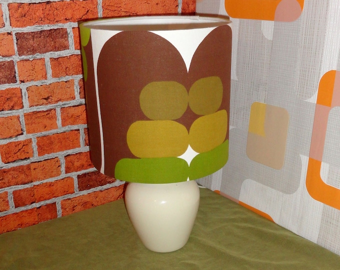 Original 1970s fabric Vintage Retro green olive and browns geometric lampshade