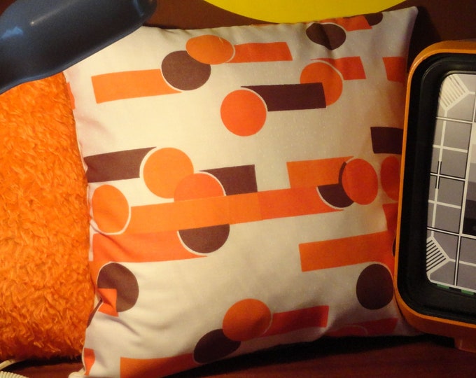 vintage retro 1960s/70s geometric orange and brown stripes and sphere cushion cover