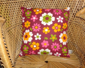 Hand made Vintage 1970s lilac and purple floral cushion cover