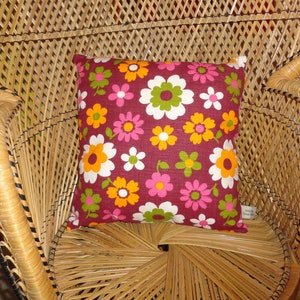 Hand made Vintage 1970s lilac and purple floral cushion cover