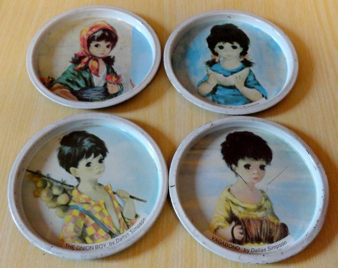 Original 1970s Dallas Simpson custard tin lid coasters Set of 4