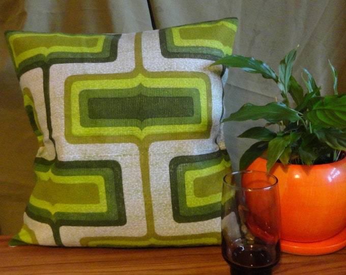 Hand made vintage Green and brown  square 1970's fabric cushion cover