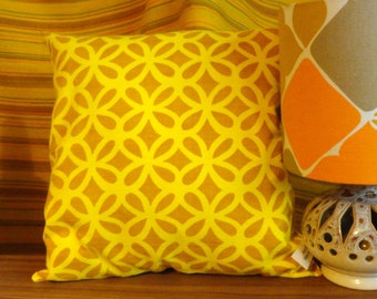 Hand made vintage Mustard and brown fabric geometric flowers  1970's  cushion cover