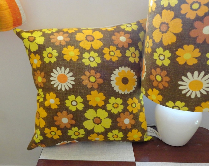 Hand made vintage retro 1960s Brown floral  cushion cover