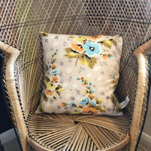 Hand made vintage 1960s barkcloth fabric gorgeous pastel colours cushion cover