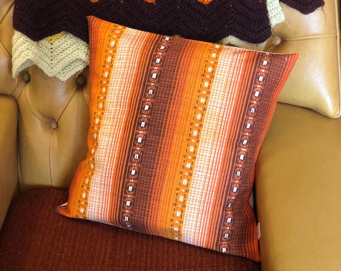 Hand made Orange band brown  1970s stripped cushion covers 16" x 16"