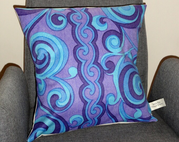 Hand made vintage retro 1960s/70s psychedelic Purple fabric cushion cover