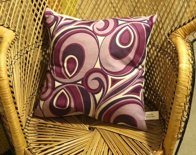 Hand made vintage retro 1960s/70s Purple lilac and white cushion cover