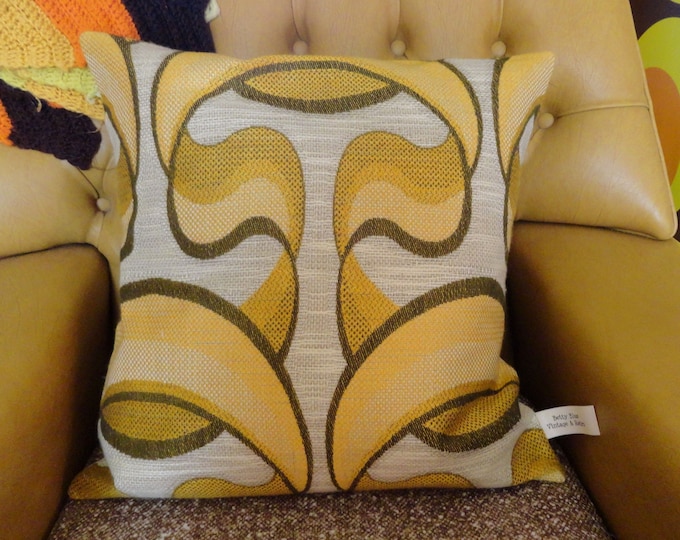 vintage retro 1960s/70s Brown gold and beige swirl cushion cover 18" x 18"