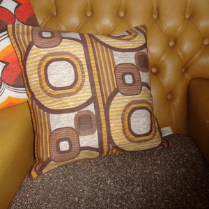 Hand made vintage  beige and brown square geometric 1970s fabric cushion cover