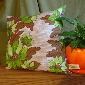 green and brown floral 1970s fabric cusion cover
