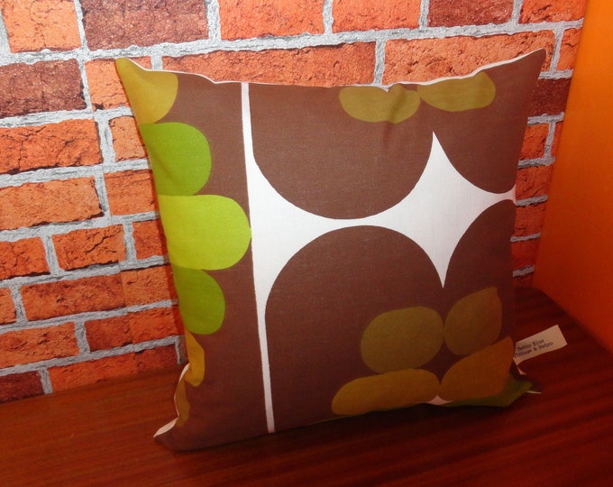 Hand made vintage retro 1960s/70s  green olive and  brown geometric cushion cover