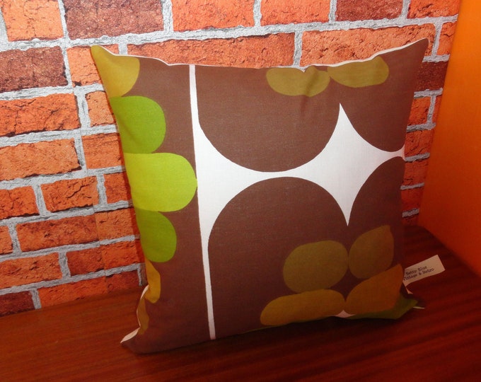 Hand made vintage retro 1960s/70s  green olive and  brown geometric cushion cover