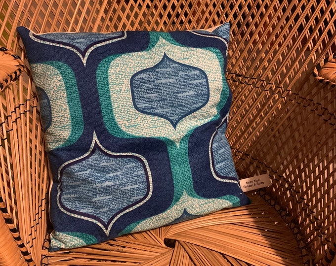 Hand made vintage  1970s blue and cream onion pattern cushion cover 16" x 16"