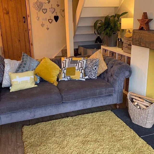 Hand made vintage Mustard brown yellow and Grey woven fabric geometric