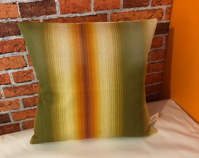 vintage Hand made Red and olive green striped 1970s fabric cushion cover