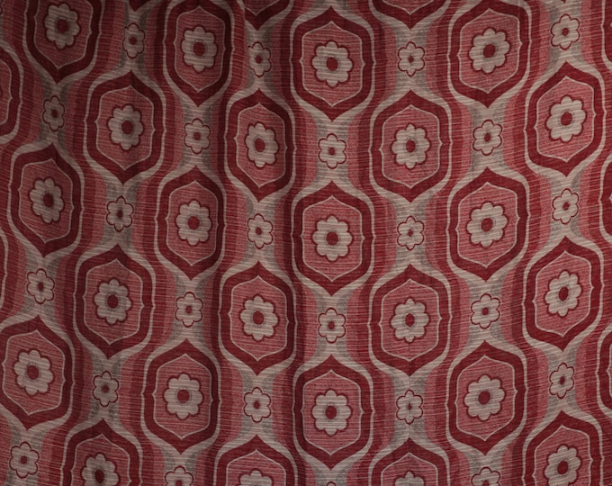Single large vintage curtain drape Pink fuchsia floral  geometric pattern heavy weight fabric Mid-Century Pop Art 70's West German