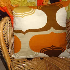 Hand made vintage retro 1960s/70s mid century orange mustard and gold cushion cover