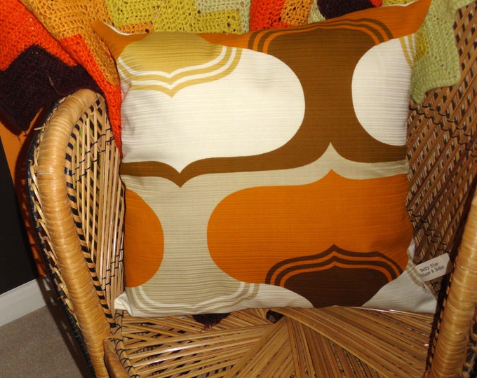 Hand made vintage retro 1960s/70s mid century orange mustard and gold cushion cover