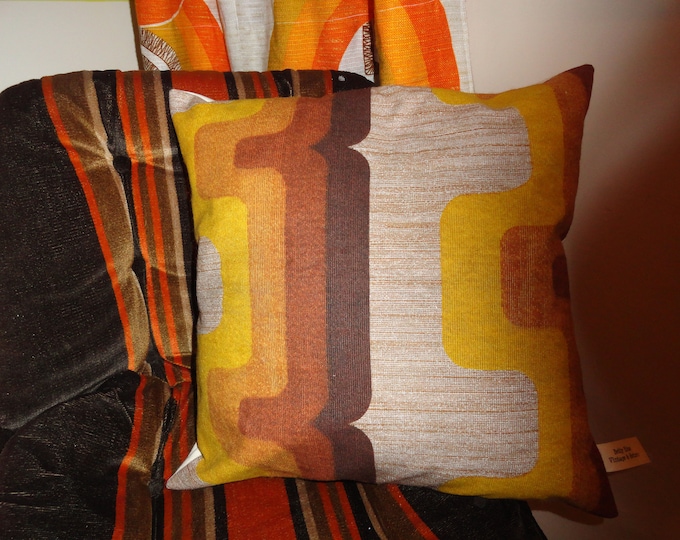 Orange brown and yellow 1960s geometric pattern cushion covers