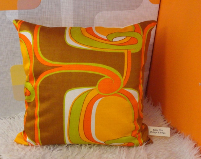 Hand made vintage  1970s  orange brown and green abstract geometric  cushion cover