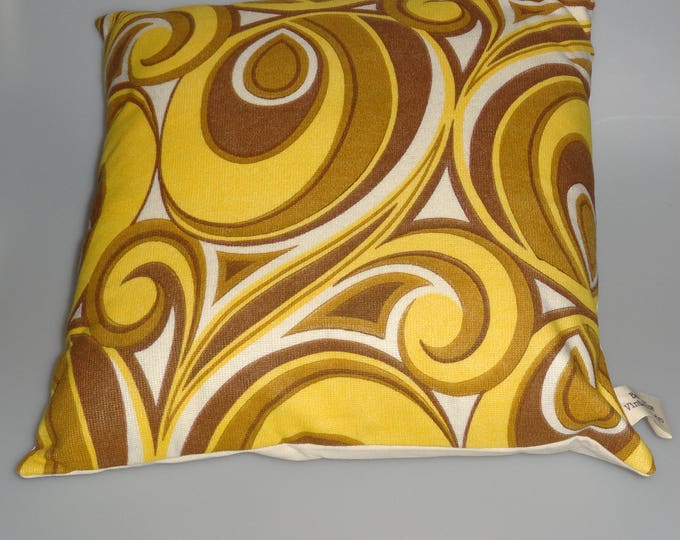 Hand made vintage retro 1960s/70s Brown yellow and white cushion cover