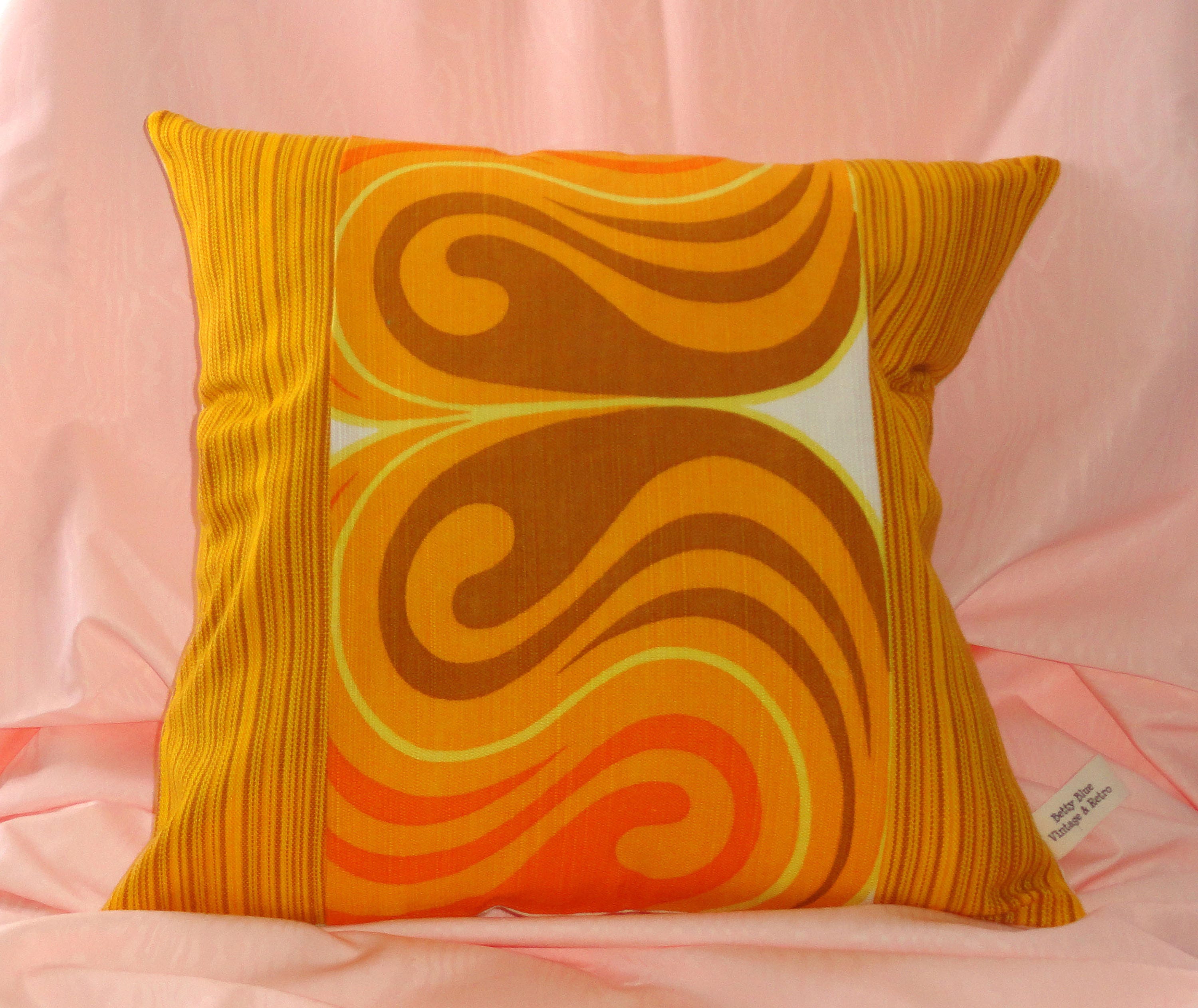Orange and mustard swirl panel cushion cover