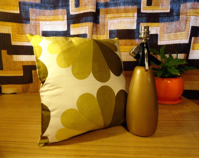 Hand made vintage retro 1960s/70s Brown yellow gold and white cushion cover