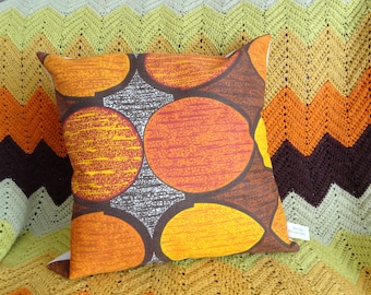 vintage retro 1960s/70s geometric orange and brown hand made  cushion cover