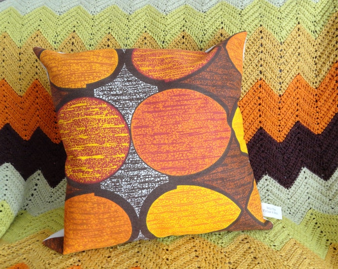 vintage retro 1960s/70s geometric orange and brown hand made  cushion cover