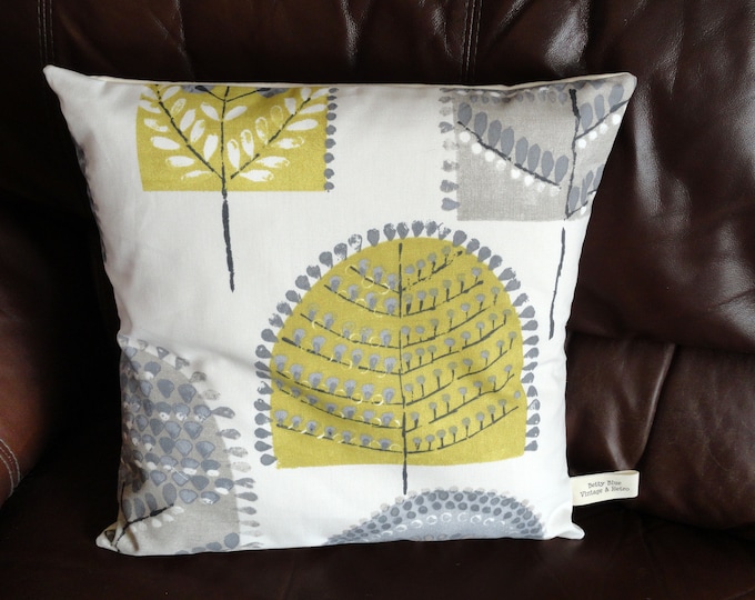 Hand made Scandi Wood Ochre/grey tree design cushion cover