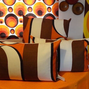 Vintage hand made genuine  1970s fabric Brown and orange bold switch back pattern cushion cover