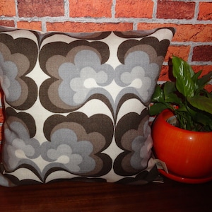 Hand made Vintage 1970s grey and slate blue floral geometric cushion cover