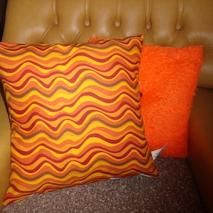 Hand made vintage retro 1960s/70s mid century shades of orange and brown and cream psychedelic waves cushion cover