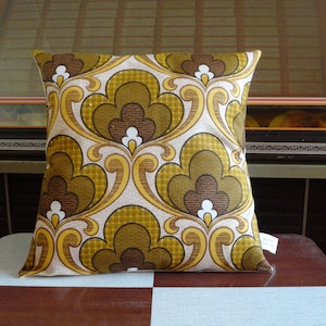 Hand made vintage retro 1960s/70s psychedelic abstract brown and gold  cushion cover