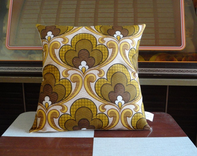 Hand made vintage retro 1960s/70s psychedelic abstract brown and gold  cushion cover