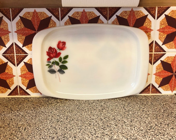 Jaj Pyrex June Rose Pattern Rectangular Serving Plate Retro 1960s Kitchenalia 15inches