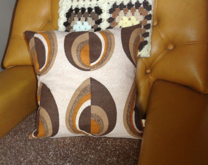 Hand made vintage Mustard  brown and golden woven fabric geometric  1970's  cushion cover