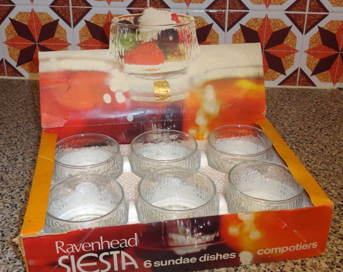 Boxed Set of 6 Vintage 70's Ravenhead Siesta 26cl Sundae Dishes, Dessert Bowls